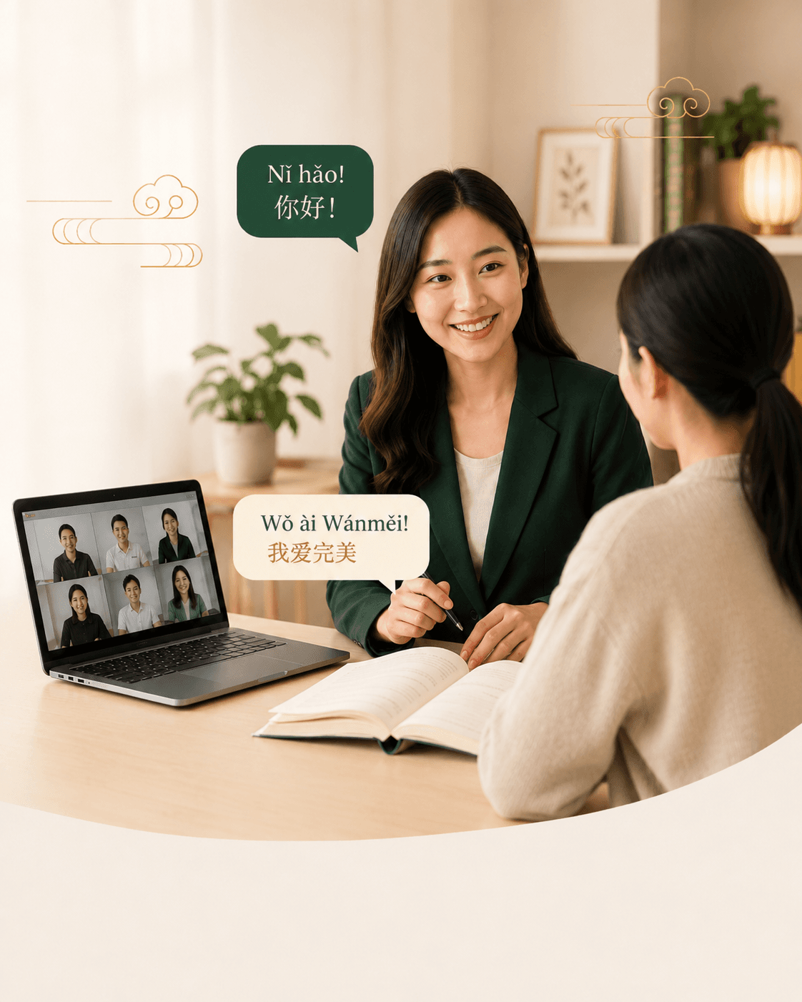 Siswa mengikuti kursus Mandarin Wanmei melalui laptop